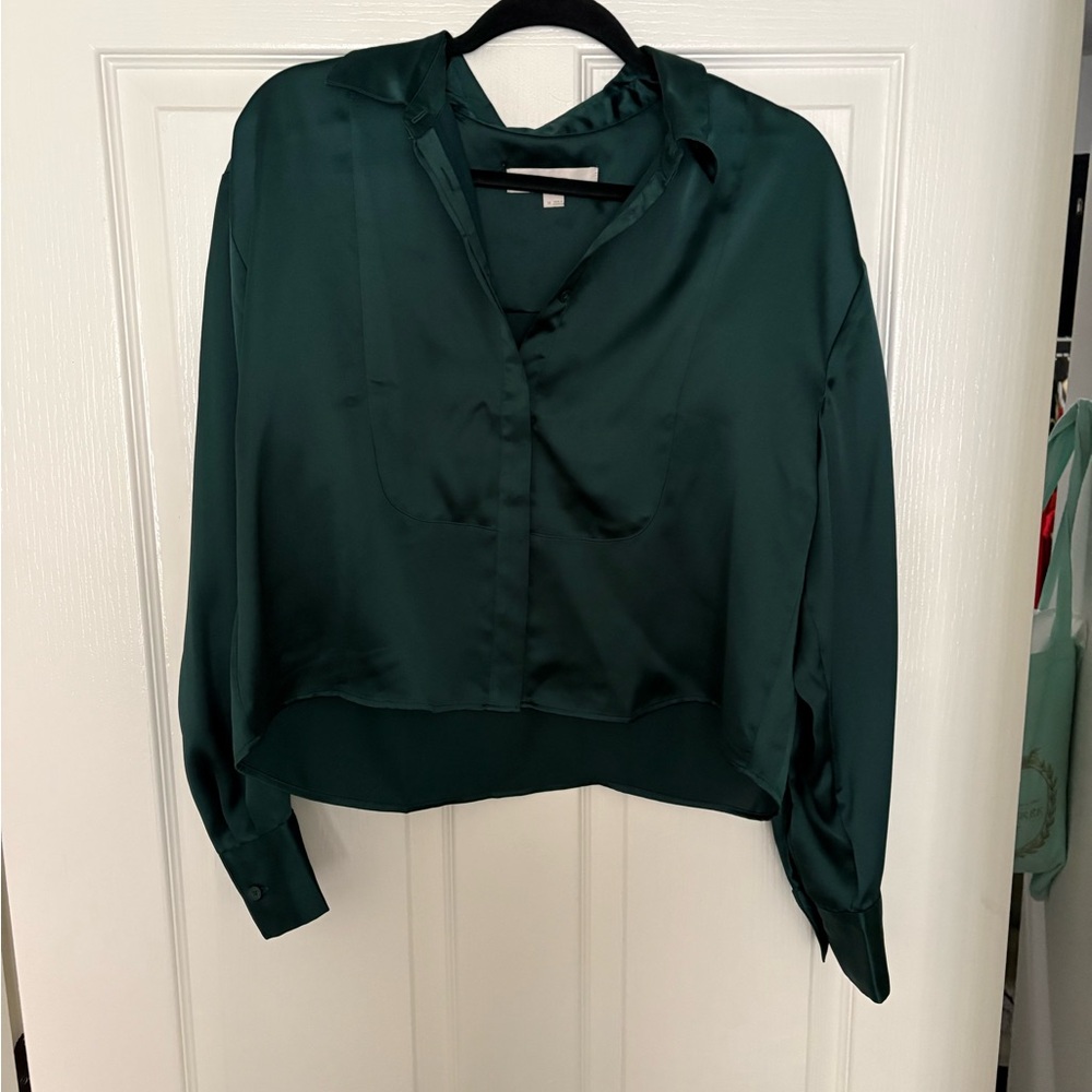 Emerald Green Satin Blouse- Medium